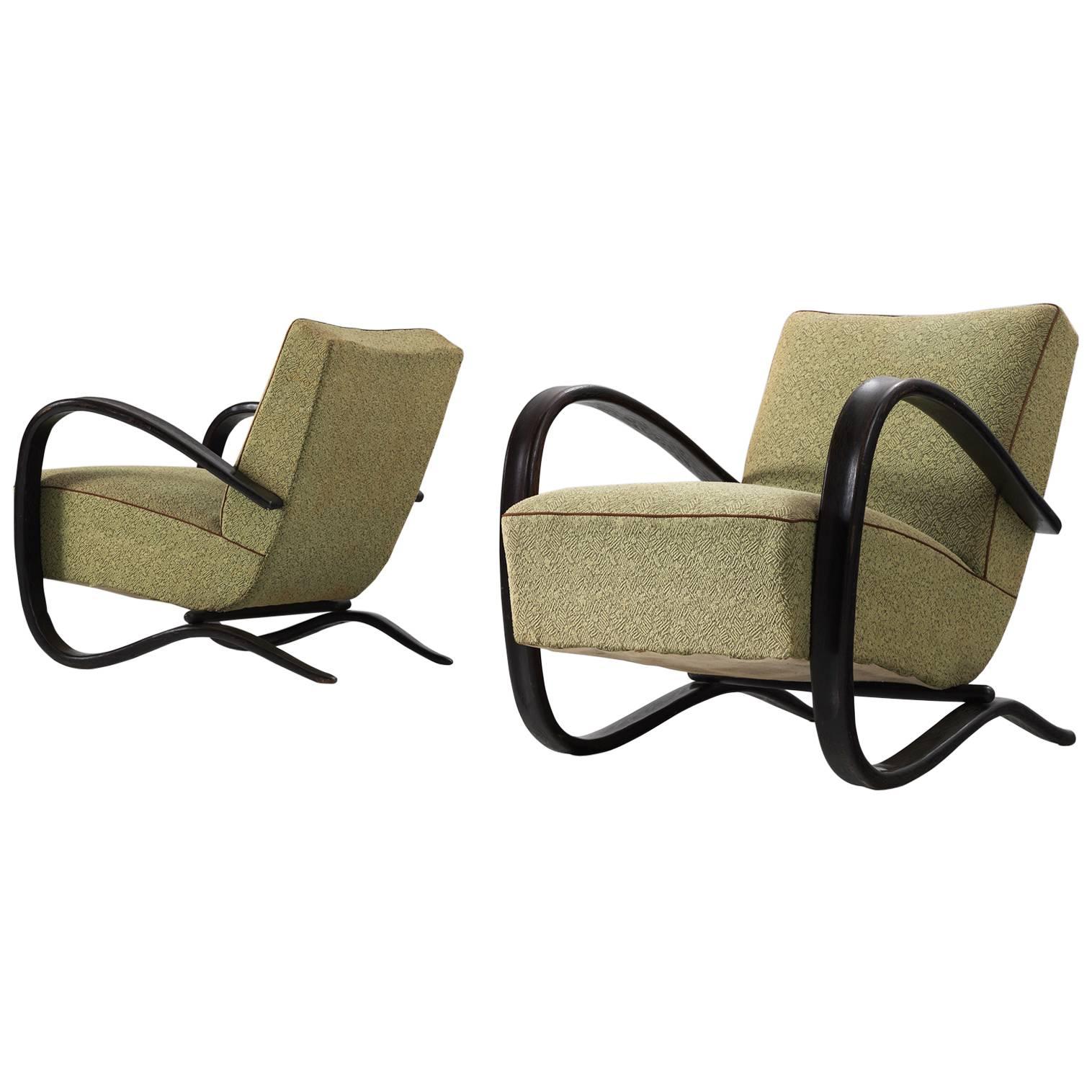 Jindrich Halabala Pair of Armchairs in Original Fabric Upholstery