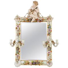 Miroir antique en porcelaine de Meissen avec chandeliers