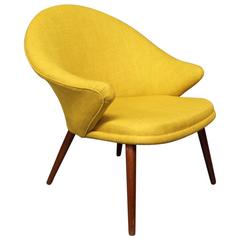 Nanna Ditzel Armchair Upholstered in Yellow Fabric and Legs of Teak, 1960s