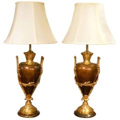 Pair of 19th Century Bronze and Ormolu Lamps 'Adapted'