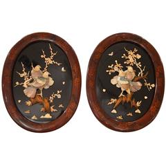 Pair of Japanese Meiji Period On-Laid Lacquered Panels