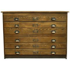 Antique 1930s Wooden Plan Chest Architect Drawers with Brass Handles