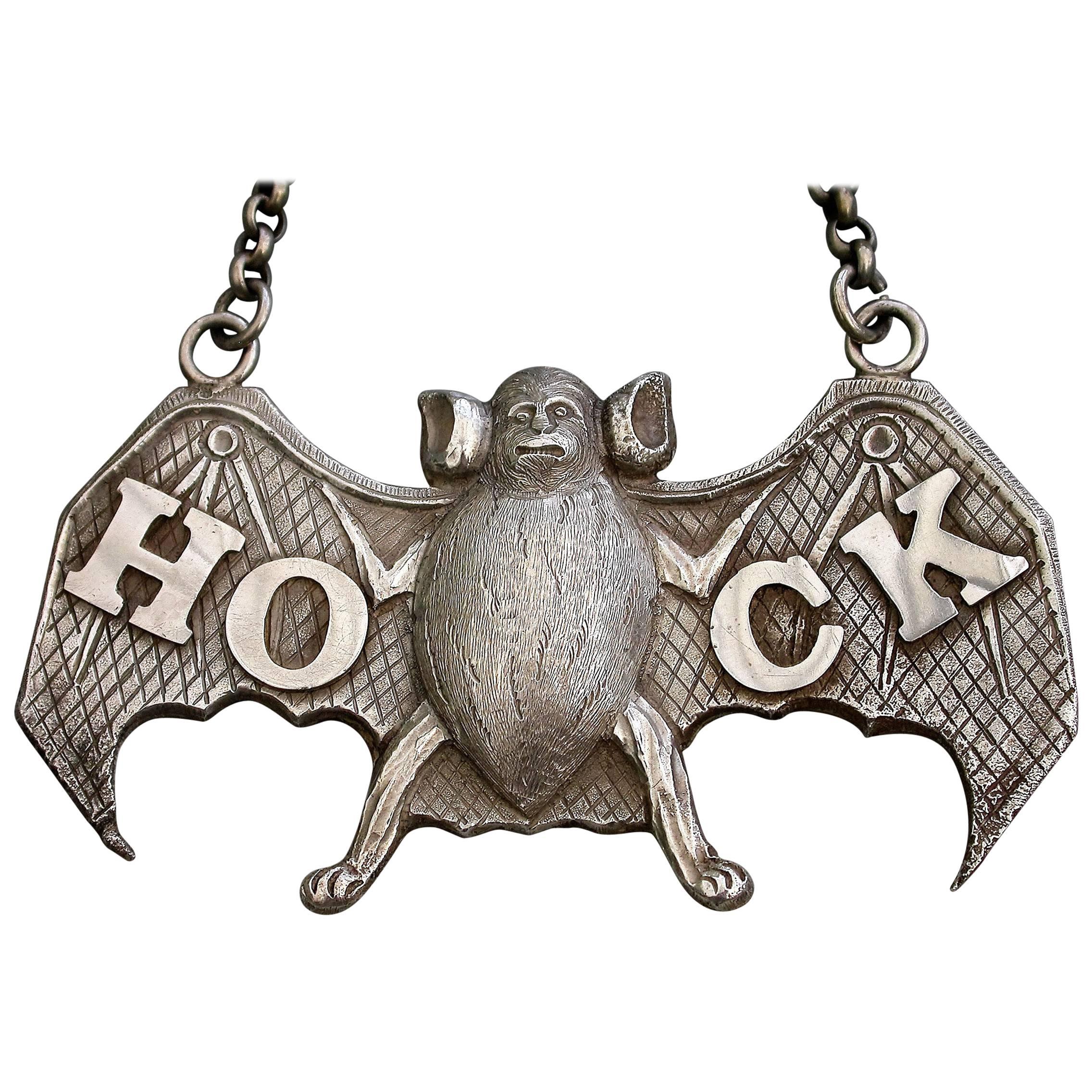 Antique Chinese Silver Bat Wine Label 
Hock
