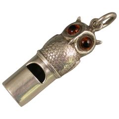 Victorian Novelty Antique Silver Owl Whistle