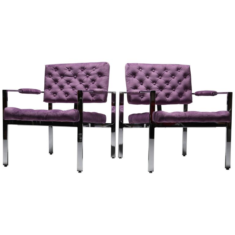 Milo Baughman chrome frame lounge chairs, Thayer Coggin. For Sale at 1stdibs