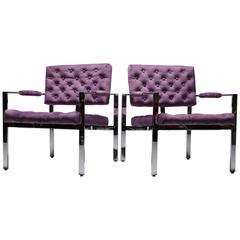 Milo Baughman chrome frame lounge chairs, Thayer Coggin.