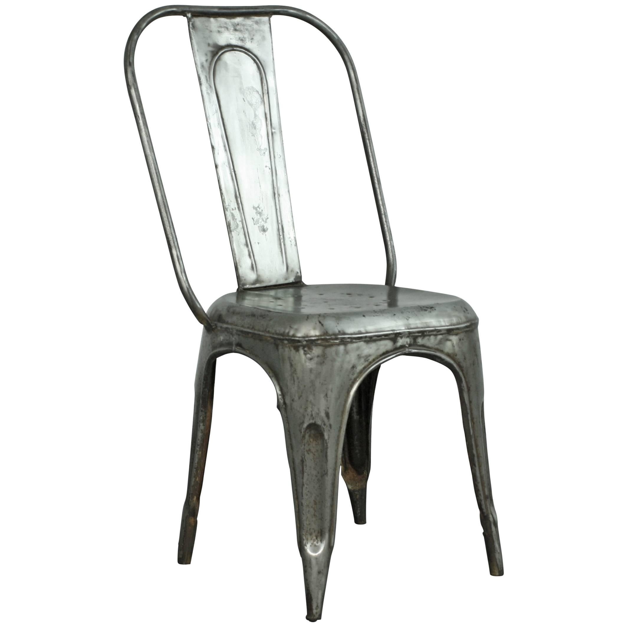 Galvanised Steel Cafe Chair, after a model by Xavier Pauchard For Sale