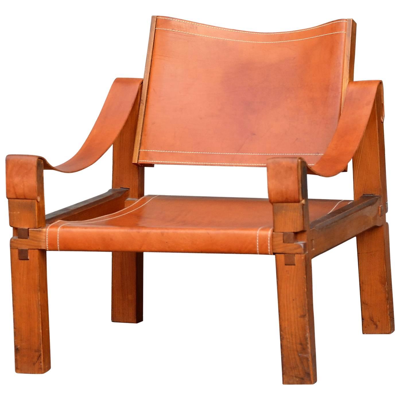 Cognac Leather S10 Armchair by Pierre Chapo, circa 1960