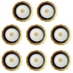 Eight Limoges Porcelain Bread and Butter Plates, Cobalt Blue and Gold Encrusted