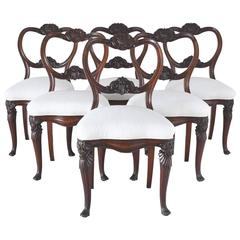 Set of Six Flemish Dining Chairs with Carved Balloon-Back and Upholstered Seat 7
