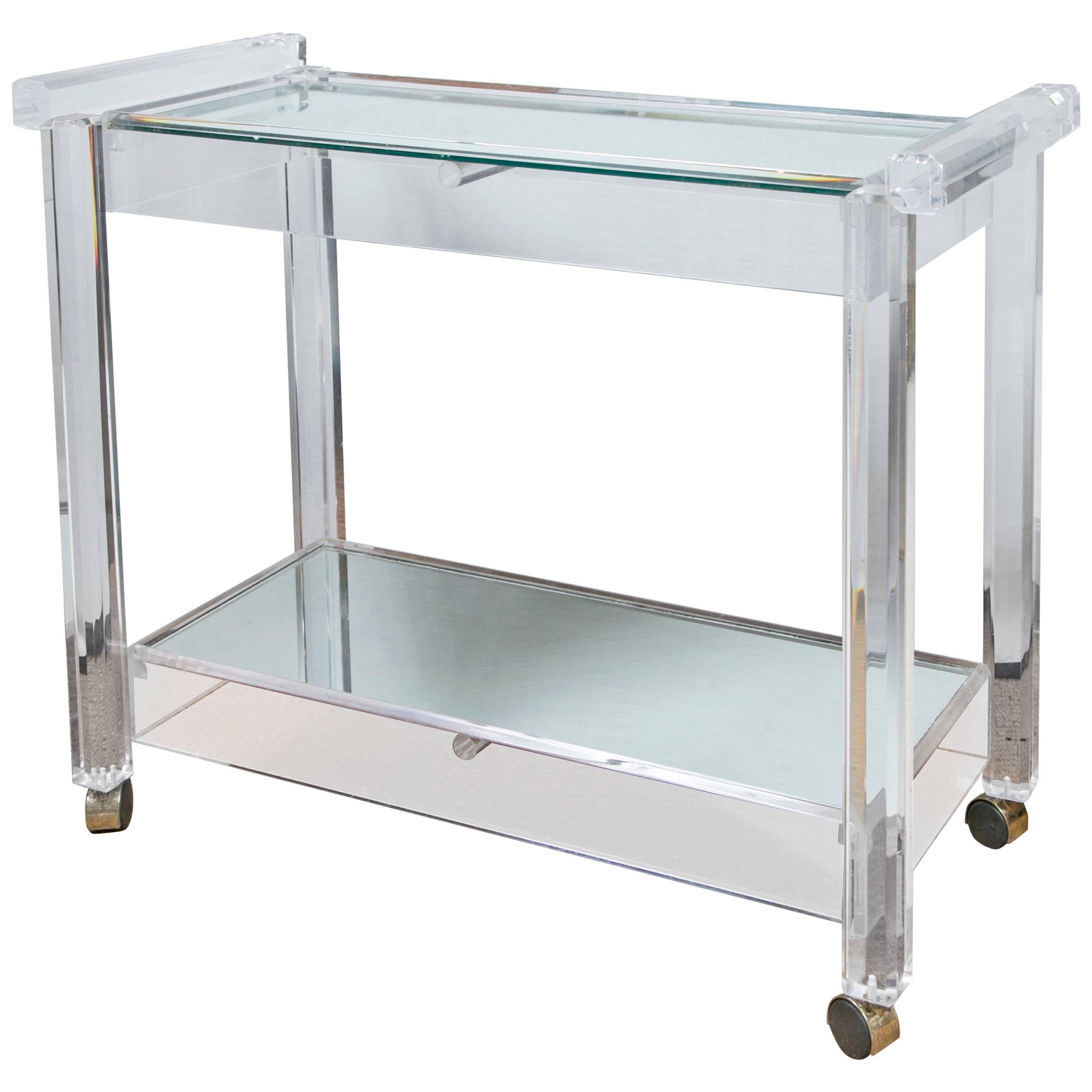 Vintage French Lucite Bar Cart with Antique Mirror Tiers