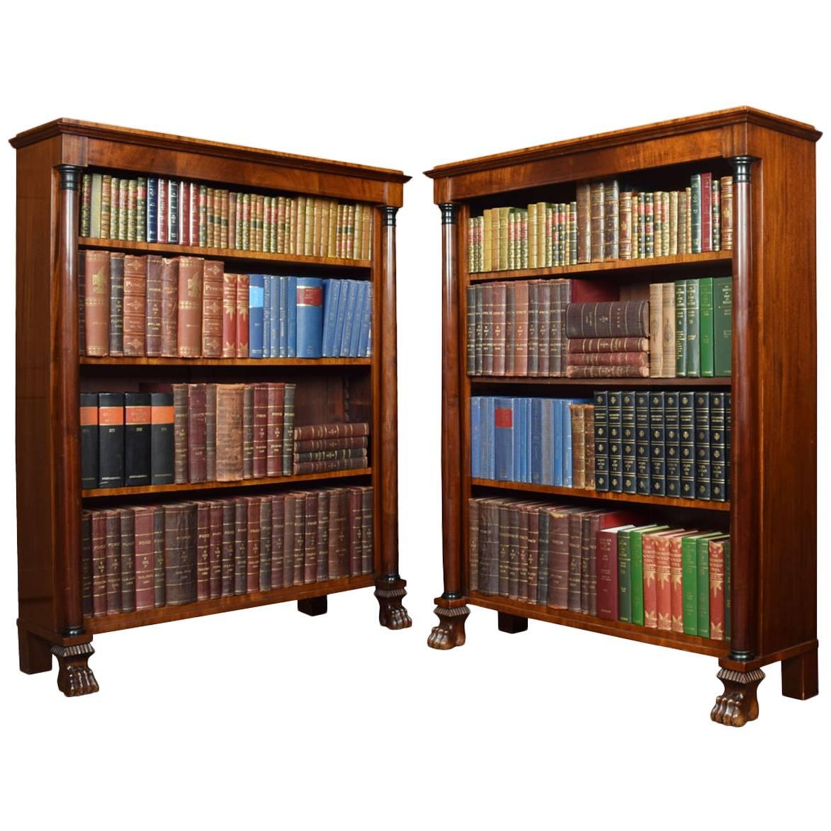 Pair of French Empire Mahogany Open Bookcases