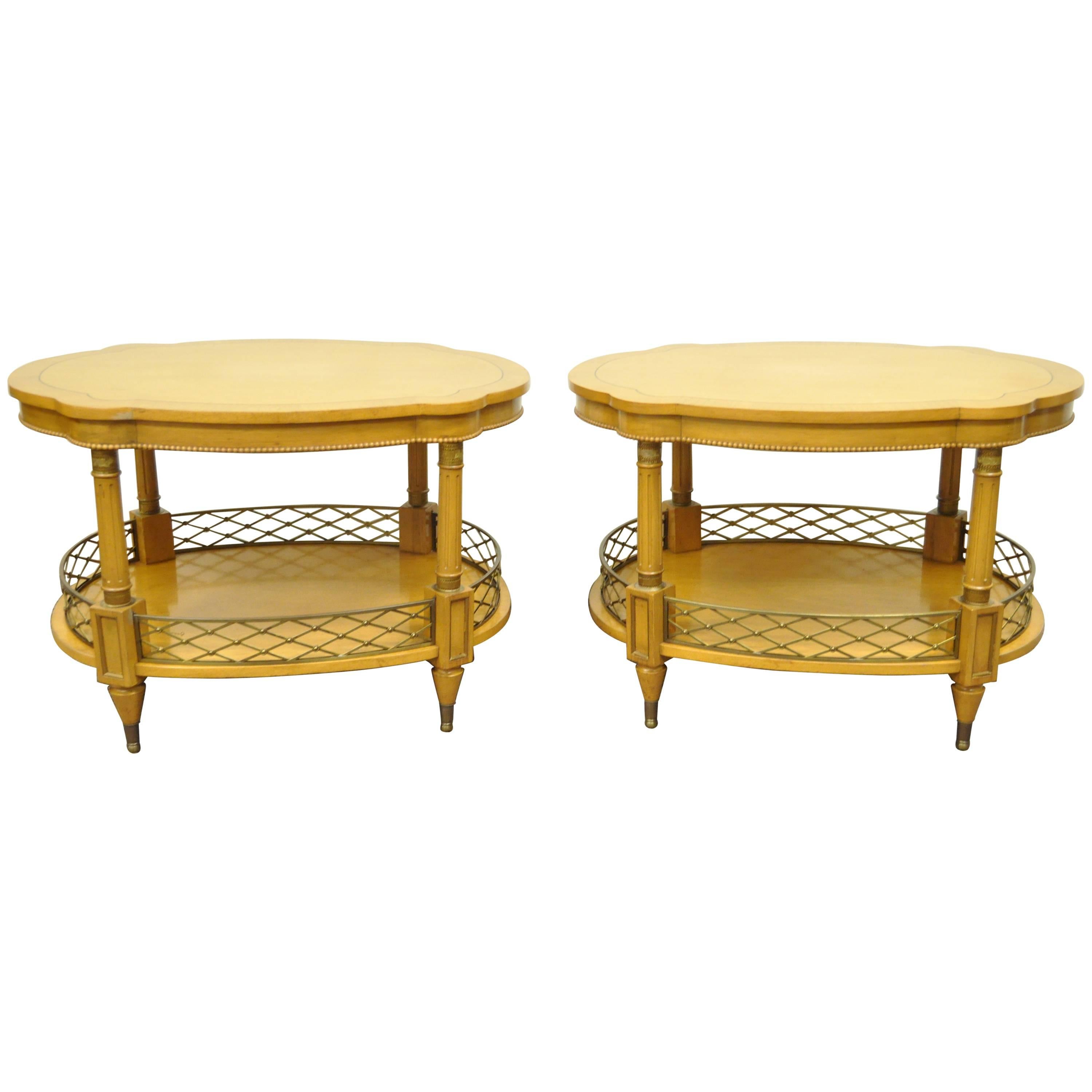 Pair of Custom French Regency Style Oversize Turtle Top Two Tier Lamp End Tables