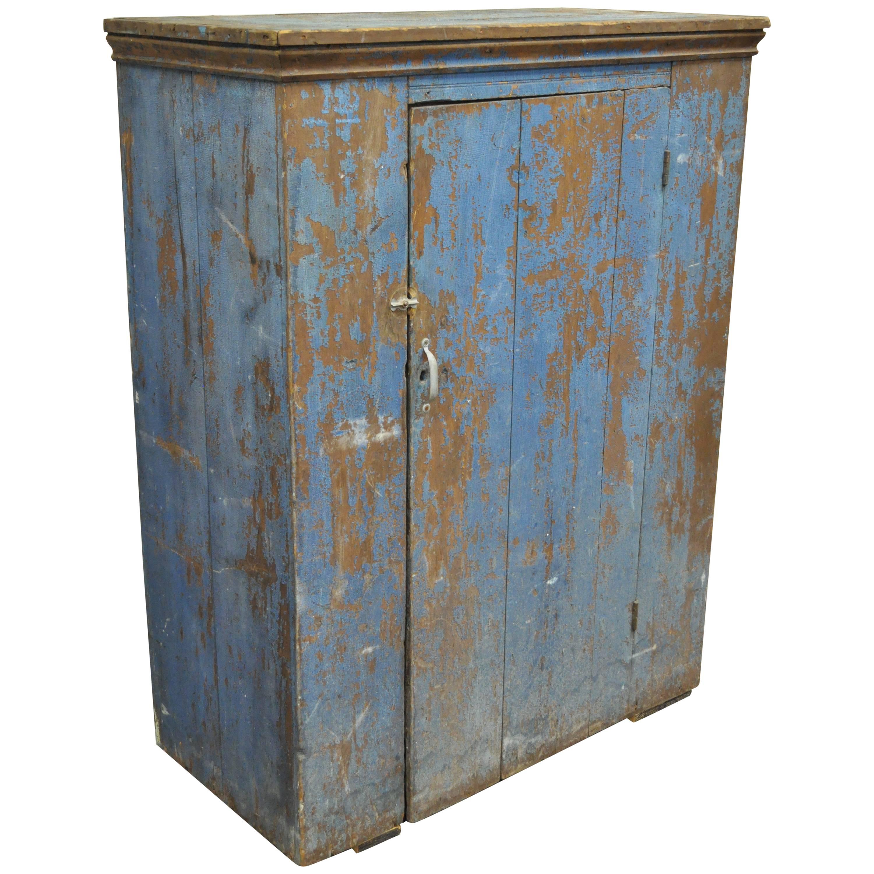 Antique Blue Distress Painted PA Rustic Primitive Jelly Cupboard Pantry Cabinet
