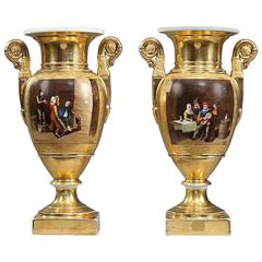 Pair of Empire Porcelain Vases with Peasant Scenes 7