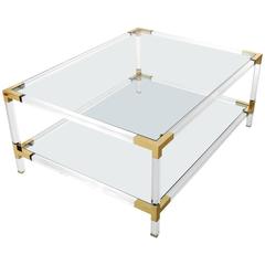 Large Coffee Table, Lucite and Brass, Italy, 1970 2