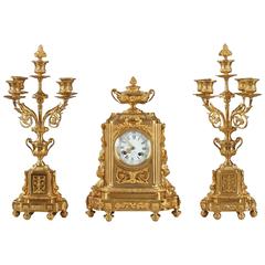 Clock and Pair of Candelabras in Louis XVI Style