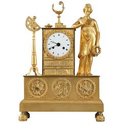 Restauration Gilt Bronze Mantel Clock with Woman Reading