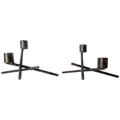 Sculptural Wrought Iron Jacks Candlesticks, 1970s