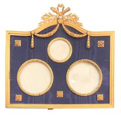 Wonderful French Neoclassical Gilt Bronze Empire Ormolu Blue Three Picture Frame