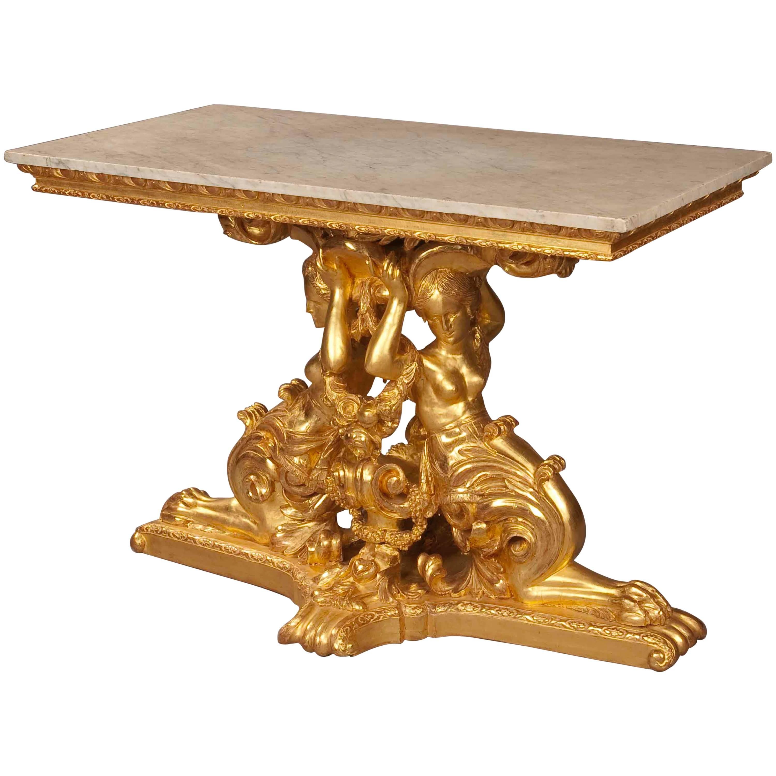 19th Century Carved Giltwood and Marble Italian Table