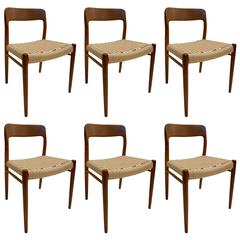1950s Set of Six Niels Moller Model 75 Dining Chairs