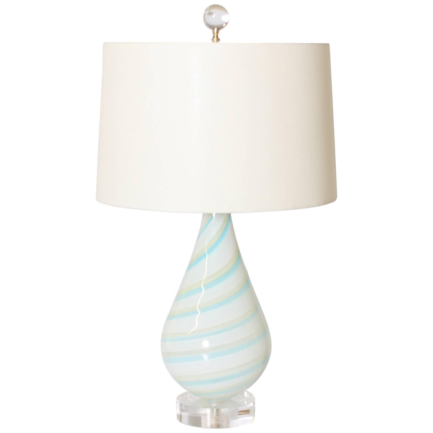 Blue and Ivory Striped Murano Lamp, circa 2000