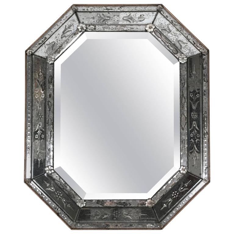 Venetian Etched Glass Octagonal Mirror