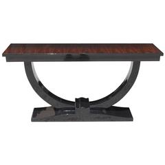 French Art Deco Exotic Macassar Ebony or Black Lacquer Console Table