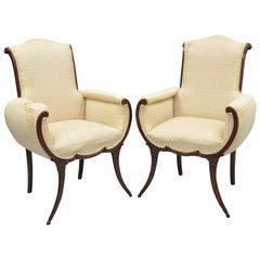 Pair of Hollywood Regency Mahogany Saber Leg Fireside Chairs Attr Grosfeld House 10
