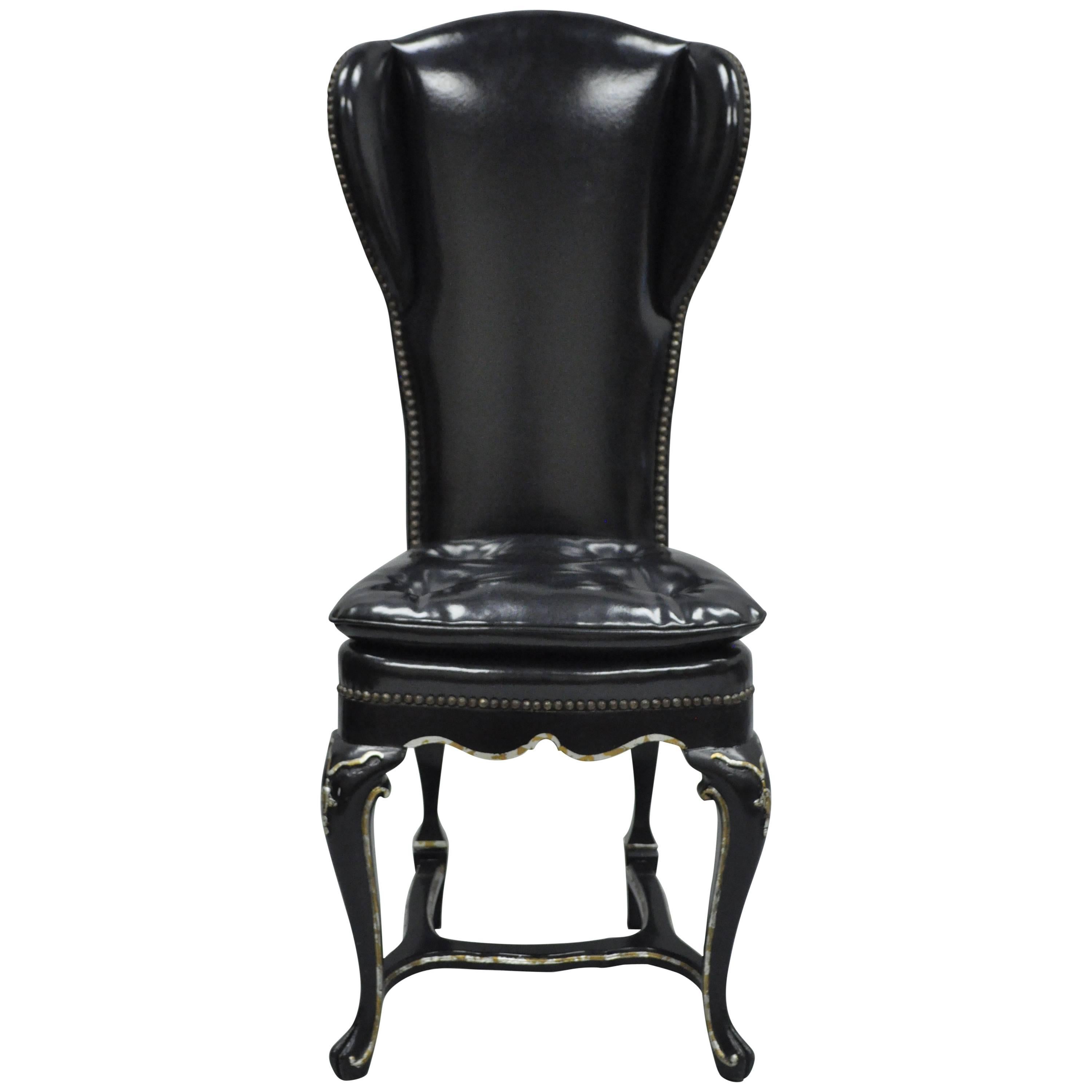 Ebonized Black Lacquer Swedish Rococo Style Empire Wingback Accent Side Chair