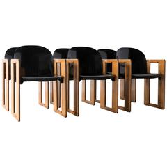 "Dialogo" Oak and Black Fiberglass Armchairs for B&B Italia, Set of Six, 1974