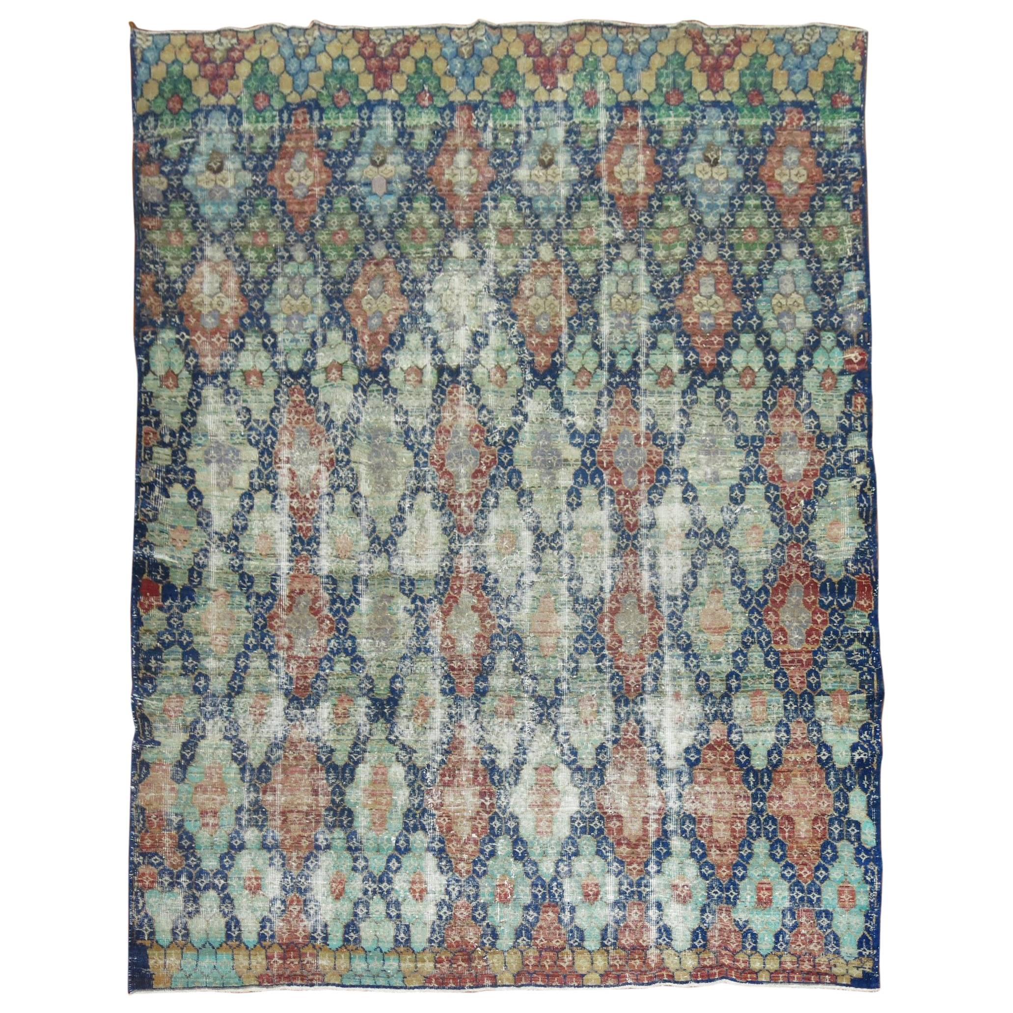 Blue Shabby Chic Vintage Anatolian Deco Carpet For Sale