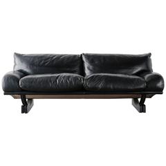"Walse" Black Leather Sofa by Tito Agnoli for Poltrona Frau, 1986