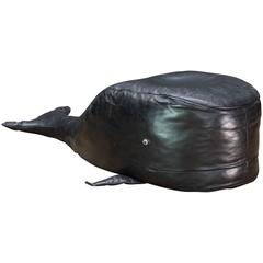 Antique Black Leather Whale Ottoman