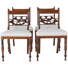 Set of 4 Antique English Regency Dining Chairs in Mahogany w/ Upholstered Seat