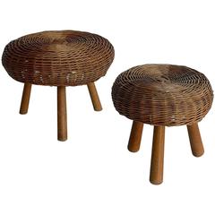 French Wicker Stools in Style of Charlotte Perriand 5