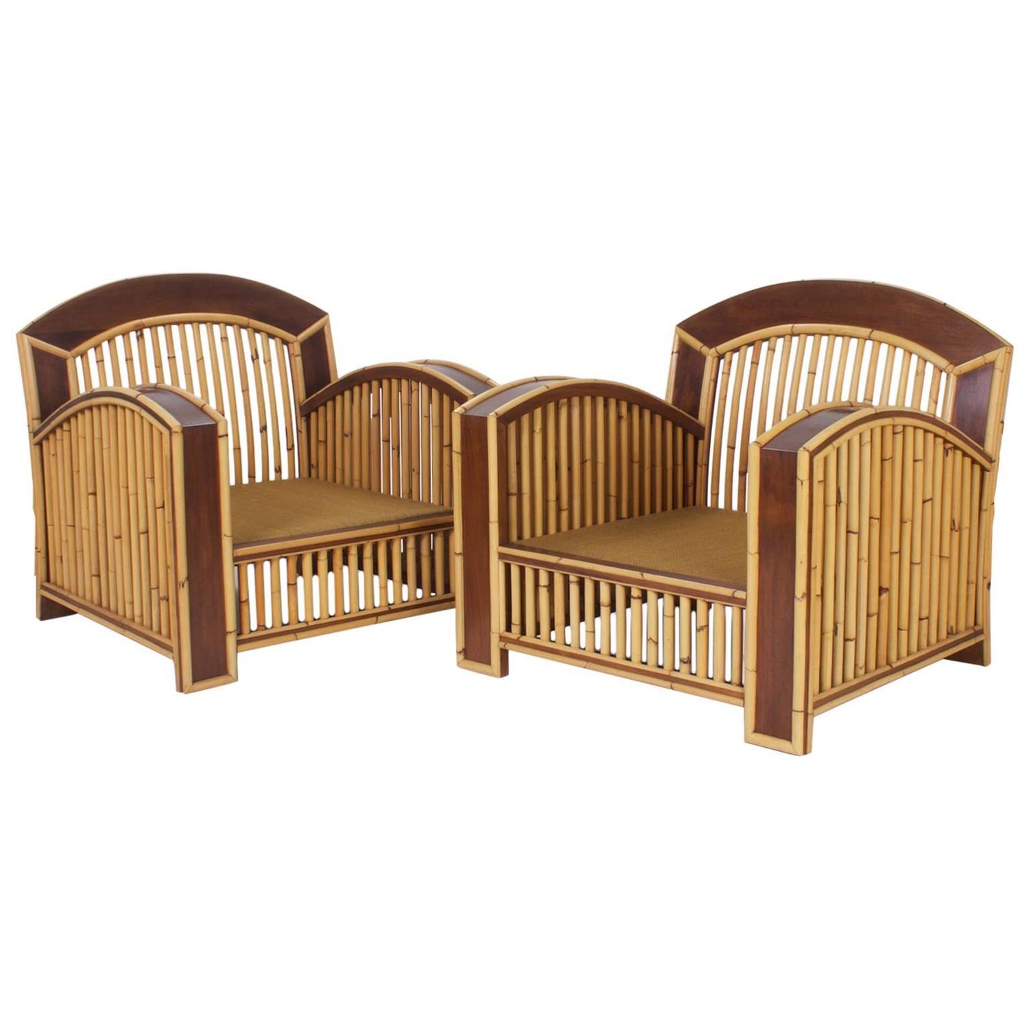 Pair of Art Deco Rattan Club Chairs For Sale at 1stdibs