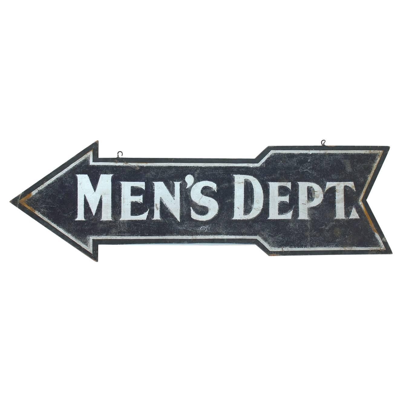 Early 20th Century Double Sided Men's Department Wood Sign For Sale