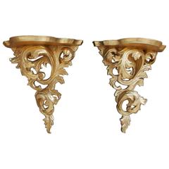 Pair of Italian Gilt Carved Wood Wall Brackets, Circa 1850