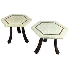 Retro Pair of Hexagonal Terrazzo Tile Side Tables, Harvey Probber, 1960s