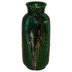 Raymor Hi-Glaze Green Drip Ceramic Vase, Italy, circa 1950