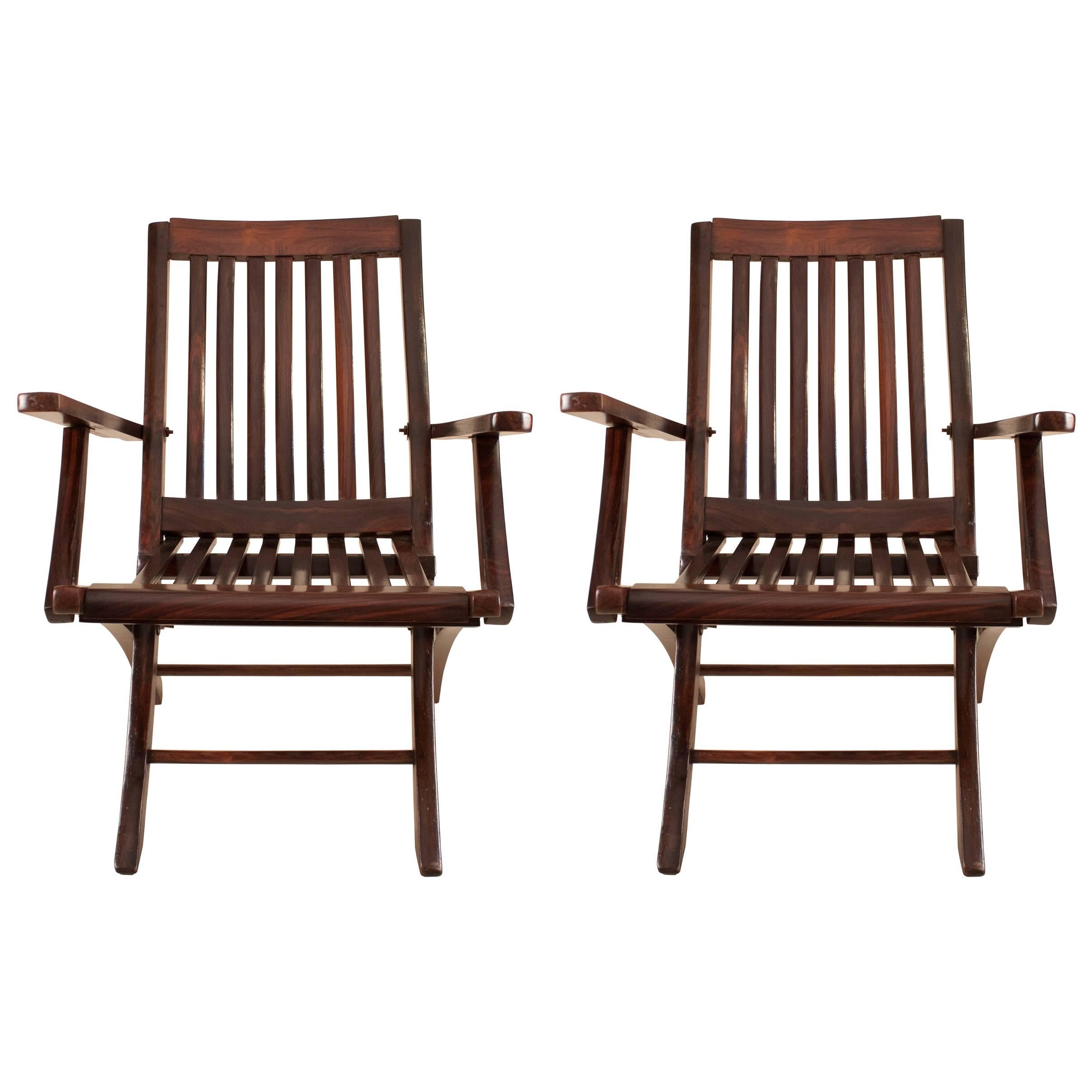 Pair of Rosewood Folding Steamer Deck Chairs