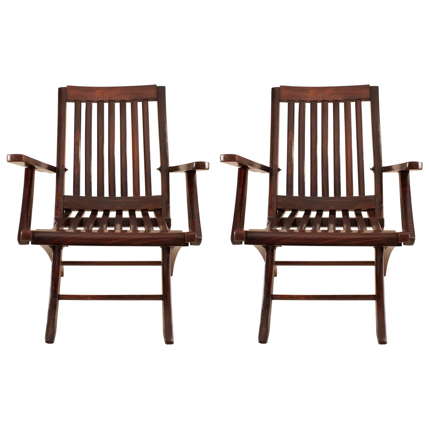 Pair of Rosewood Steamer Deck Chairs For Sale at 1stdibs