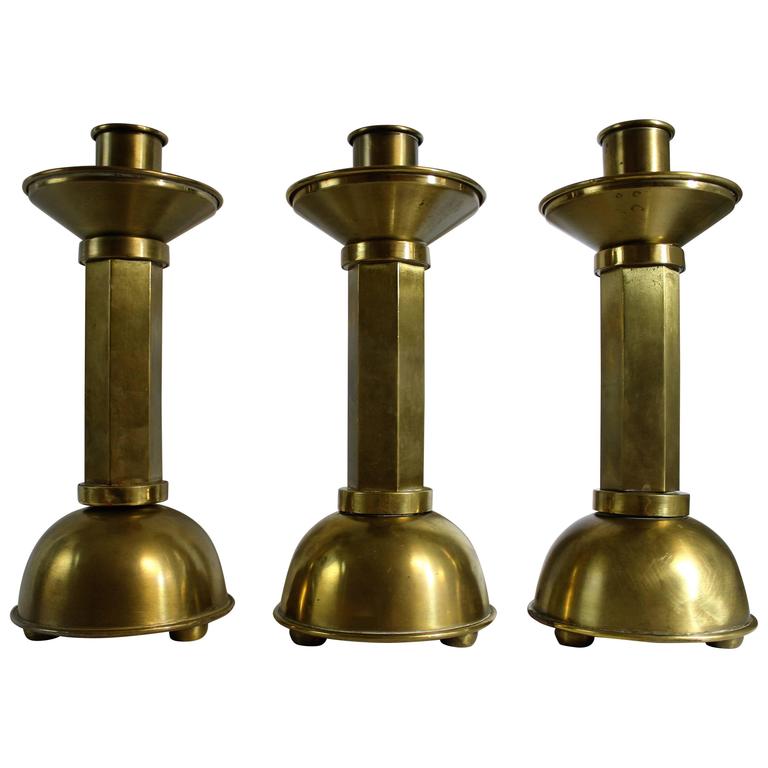 Art Deco Brass Candleholders Out of Old Church For Sale