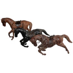 Collection of Three Leather Handmade Horses