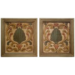 Pair of Large 19th Century French Carved and Painted Panels