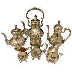 German Sterling Silver Tea Set Six-Piece Handmade with Applied Flowers 6