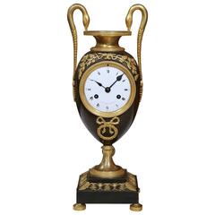 19th Century French Bronze and Green Tole Empire Vase Clock in Working Order