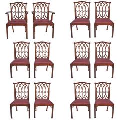 Set of 12 Mahogany Gothic Style Dining Chairs